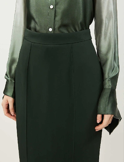 Shop Ted Baker Raees High-waisted Stretch-crepe Midi Skirt In Dk-green