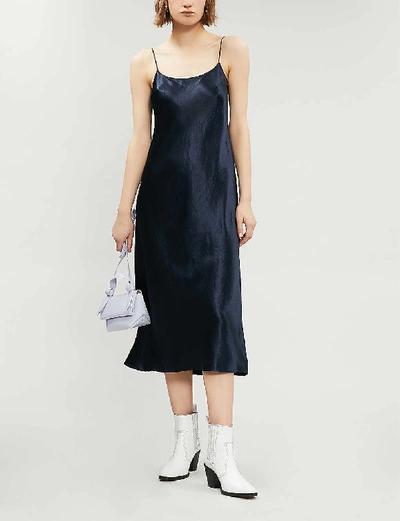 Shop Vince Womens Coastal (blue) Sleeveless Satin Slip Midi Dress