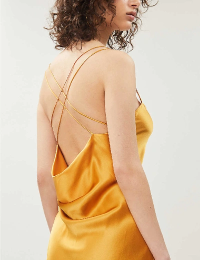 Shop Reformation Hamlet Split-side Silk-satin Midi Dress In Ochre