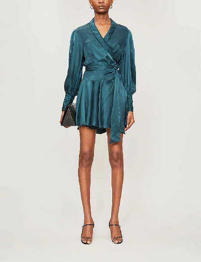 Shop Zimmermann Womens Moss Wrap-over Silk Mini Dress S