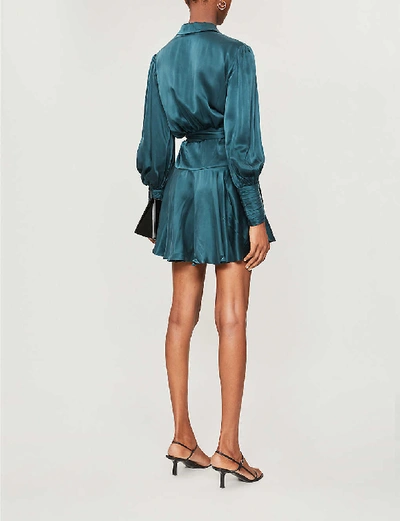 Shop Zimmermann Womens Moss Wrap-over Silk Mini Dress S