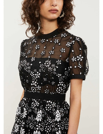 Shop Self-portrait Tiered Sequin-embellished Tulle Midi Dress In Black