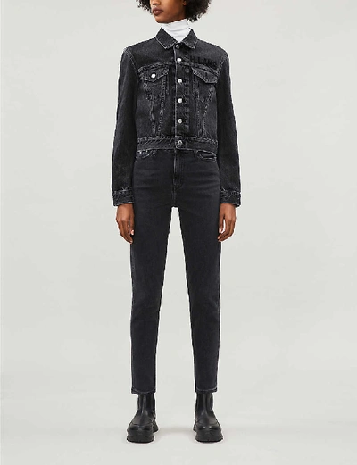 Shop Calvin Klein Brand-embroidered Skinny-high-rise Stretch-denim Jeans In Ca113 Black