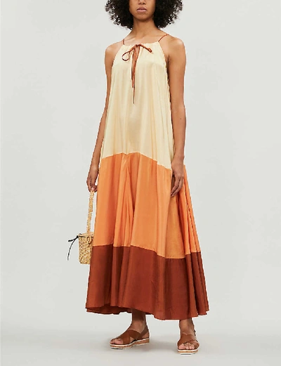 Shop Anaak Clara Colour-blocked Silk-satin Dress In Apricot Multicolour