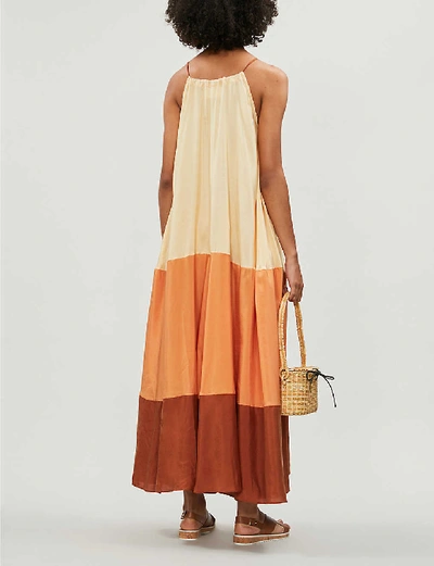 Shop Anaak Clara Colour-blocked Silk-satin Dress In Apricot Multicolour