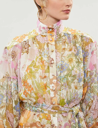 Shop Zimmermann Super Eight Balloon-sleeve Cotton And Silk-blend Mini Dress In Mixed Floral