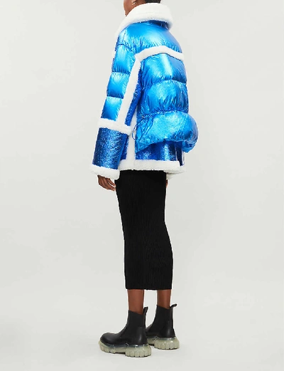 Shop Nicole Benisti Montaigne Metallic Shearling And Shell-down Coat In Blue White