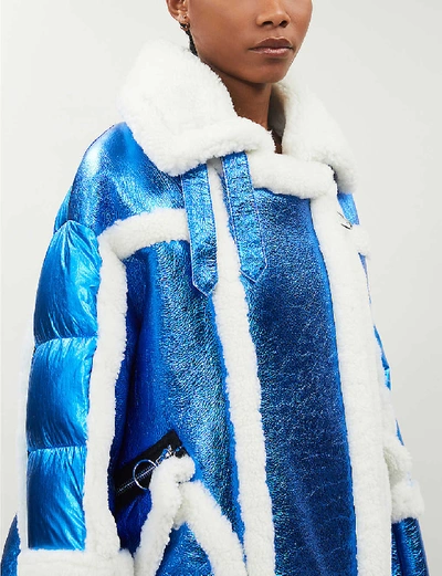 Shop Nicole Benisti Montaigne Metallic Shearling And Shell-down Coat In Blue White