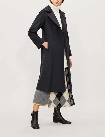 Shop Max Mara Womens Blue Manuela Camel Hair Wrap Coat In Navy