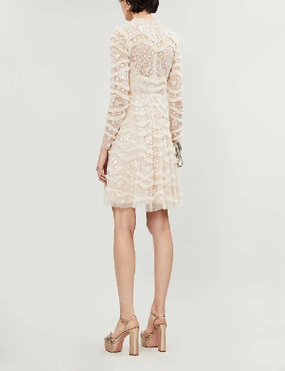 Shop Needle & Thread Ruffle Bloom Floral-embellished Tulle Mini Dress In Pearl Rose Champagne