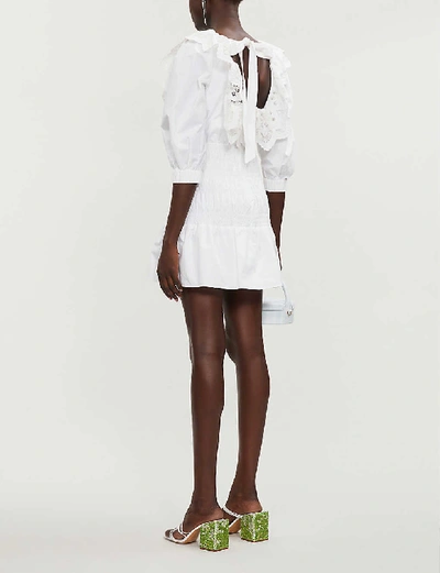 Shop Self-portrait Lace-detail Organic-cotton Poplin Mini Dress In White