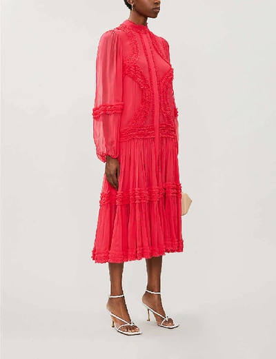Shop Alexis Patrizia Ruffled Silk-crepe Midi Dress In Azalea Pink