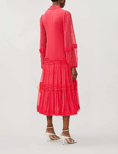 Shop Alexis Patrizia Ruffled Silk-crepe Midi Dress In Azalea Pink
