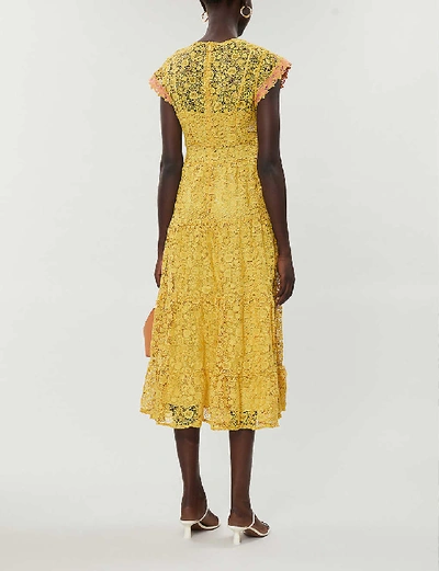 Shop Pinko Astrorobot Lace Midi Dress In Giallo+olio