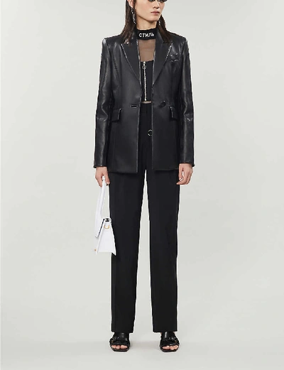 Shop Off-white Single-breasted Leather Blazer In Black