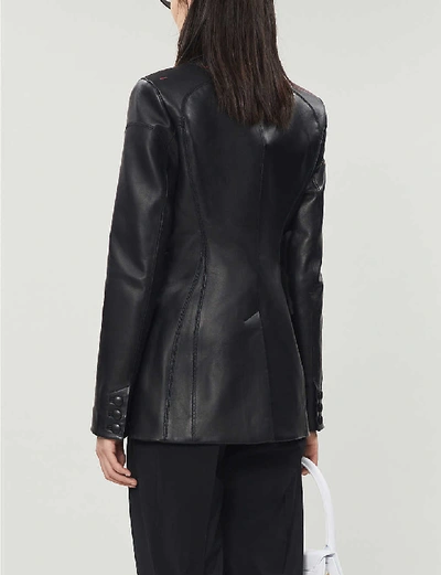 Shop Off-white Single-breasted Leather Blazer In Black