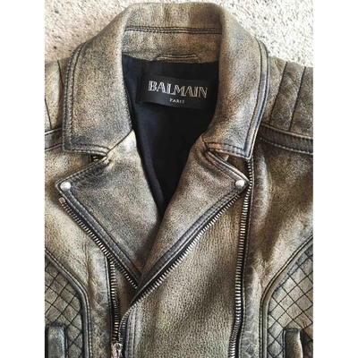 Pre-owned Balmain Beige Leather Leather Jacket