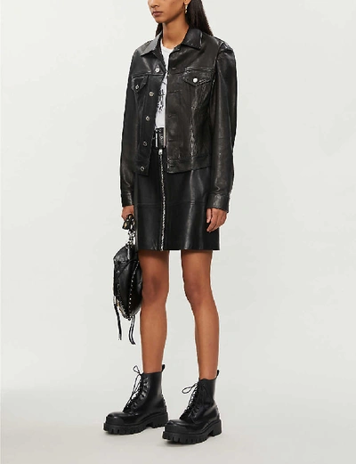 Shop Pinko Torta Belted Leather Skirt In Nero Limousine