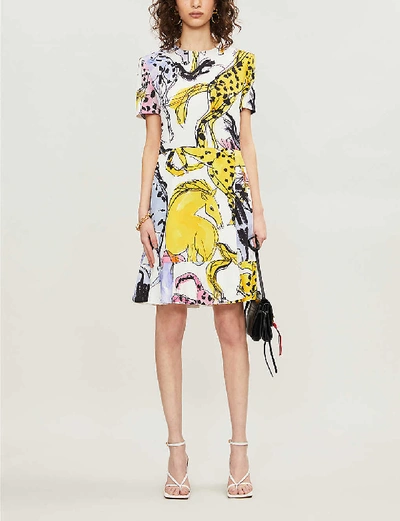 Shop Stella Mccartney Horse-print Stretch-crepe Mini Dress In Multi