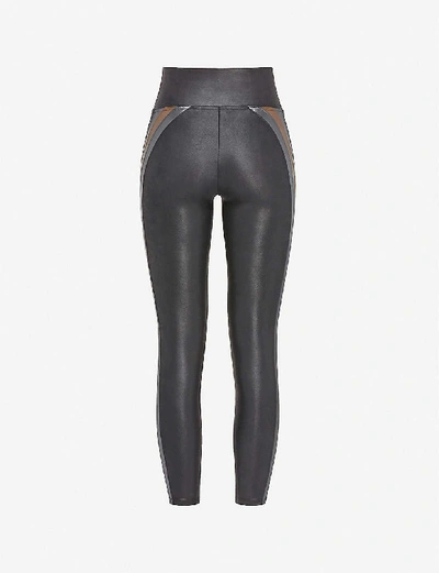 Shop Spanx Womens Black Metallic Striped High-rise Faux-leather Leggings L