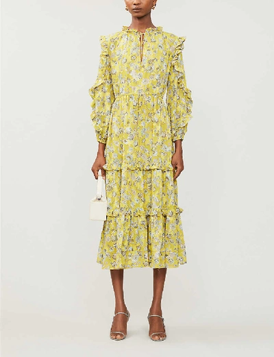 Shop Alexis Auja Floral-print Crepe Midi Dress In Citron Floral