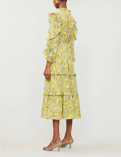 Shop Alexis Auja Floral-print Crepe Midi Dress In Citron Floral