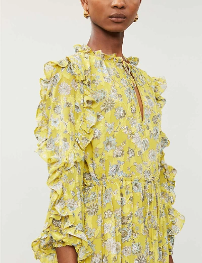 Shop Alexis Auja Floral-print Crepe Midi Dress In Citron Floral
