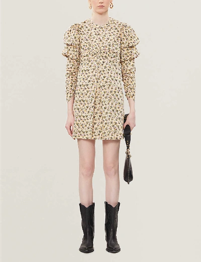 Shop Zadig & Voltaire Rename Floral-print Cotton-poplin Mini Dress In Vanille