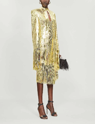 Shop Balmain Fringed Sequinned Midi Dress