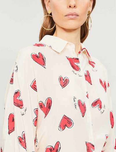 Shop Claudie Pierlot Heart-print Silk Shirt In Print Clair