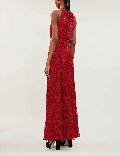 Shop Alice And Olivia Kelissa Halter-neck Pleated Printed Crepe Maxi Dress In Mini Leopard Ruby Black