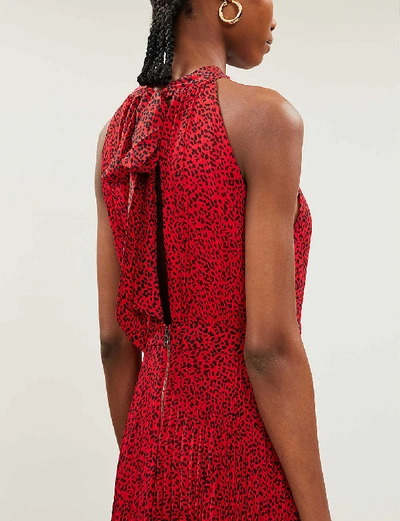 Shop Alice And Olivia Kelissa Halter-neck Pleated Printed Crepe Maxi Dress In Mini Leopard Ruby Black