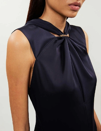 Shop Victoria Beckham Twist-neck Pleated Satin Gown