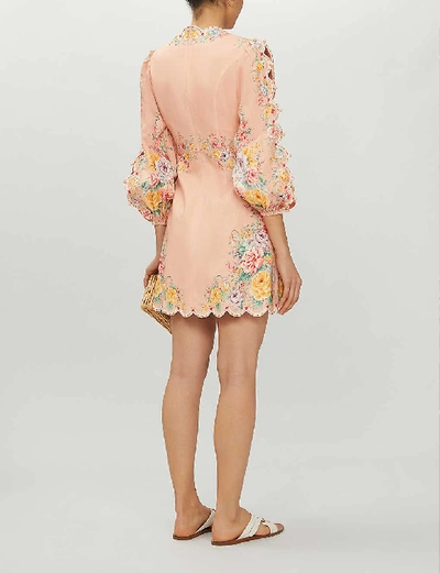 Shop Zimmermann Zinnia Floral-print Linen And Cotton-blend Mini Dress In Coral+floral