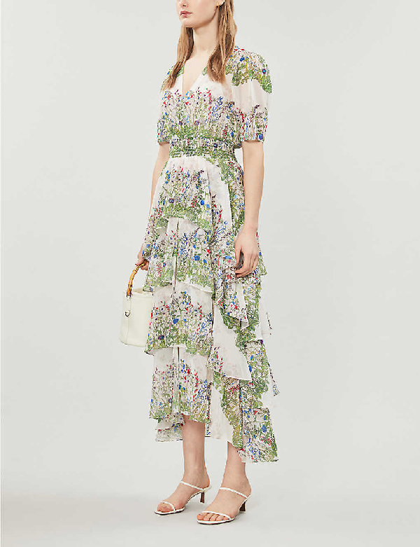 maje floral maxi dress with ruffles