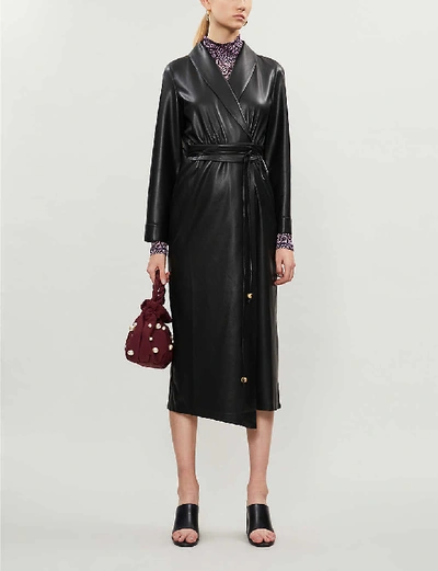 Shop Nanushka Emery Wrap-over Faux-leather Midi Dress In Black