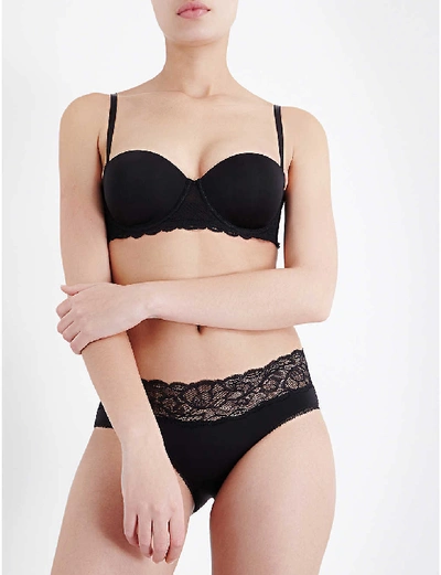 Shop Calvin Klein Seductive Comfort Strapless Lace Bra In Nero