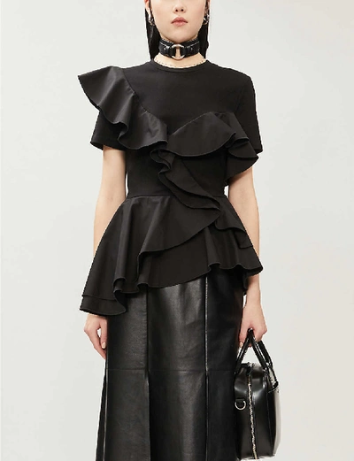 Shop Alexander Mcqueen Ruffle Jersey And Poplin T-shirt In Black