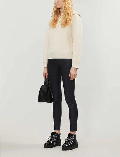 Shop Frame Le High Skinny Cropped High-rise Leather Jeans In Moonlight