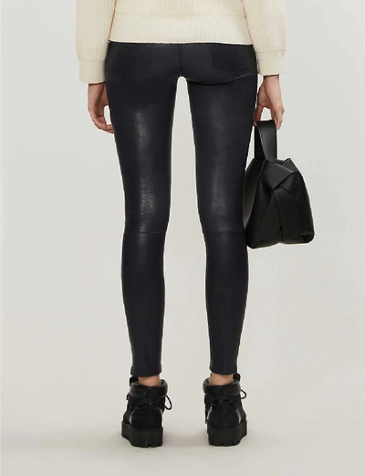 Shop Frame Le High Skinny Cropped High-rise Leather Jeans In Moonlight
