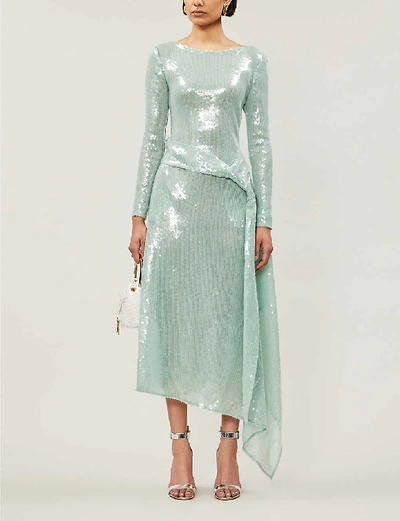 Shop Roland Mouret Angelo Scoop-neck Embellished Maxi Dress In Seagreen