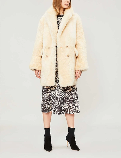 Shop Whistles Borg Double-breasted Lamb-leather And Faux-fur Coat In Cream