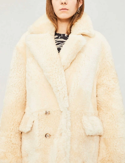 Shop Whistles Borg Double-breasted Lamb-leather And Faux-fur Coat In Cream