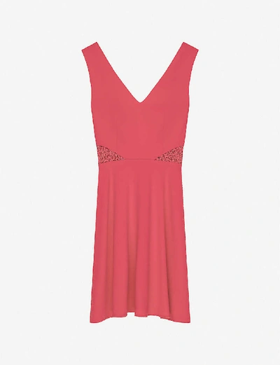 Shop Claudie Pierlot Lace-embroidered Crepe Mini Dress In Rose Pivoine