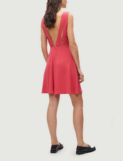 Shop Claudie Pierlot Lace-embroidered Crepe Mini Dress In Rose Pivoine