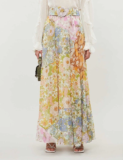 Shop Zimmermann Super Eight Floral-print Cotton And Silk-blend Maxi Skirt In Mixed+floral