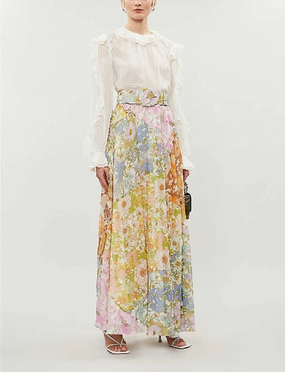 Shop Zimmermann Super Eight Floral-print Cotton And Silk-blend Maxi Skirt In Mixed+floral