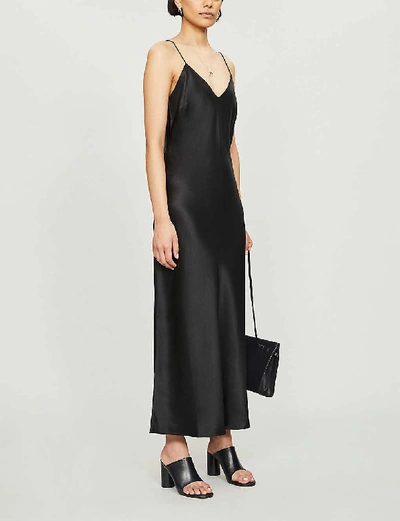 Shop Anine Bing Rosemary Silk Midi Dress In Black