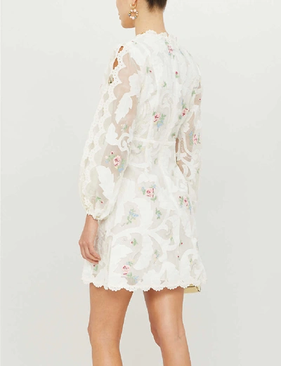 Shop Zimmermann Zinnia Floral-print Woven Mini Dress In Ivory Multi