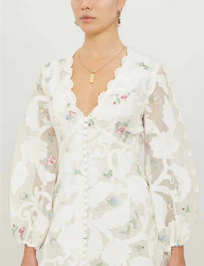 Shop Zimmermann Zinnia Floral-print Woven Mini Dress In Ivory Multi